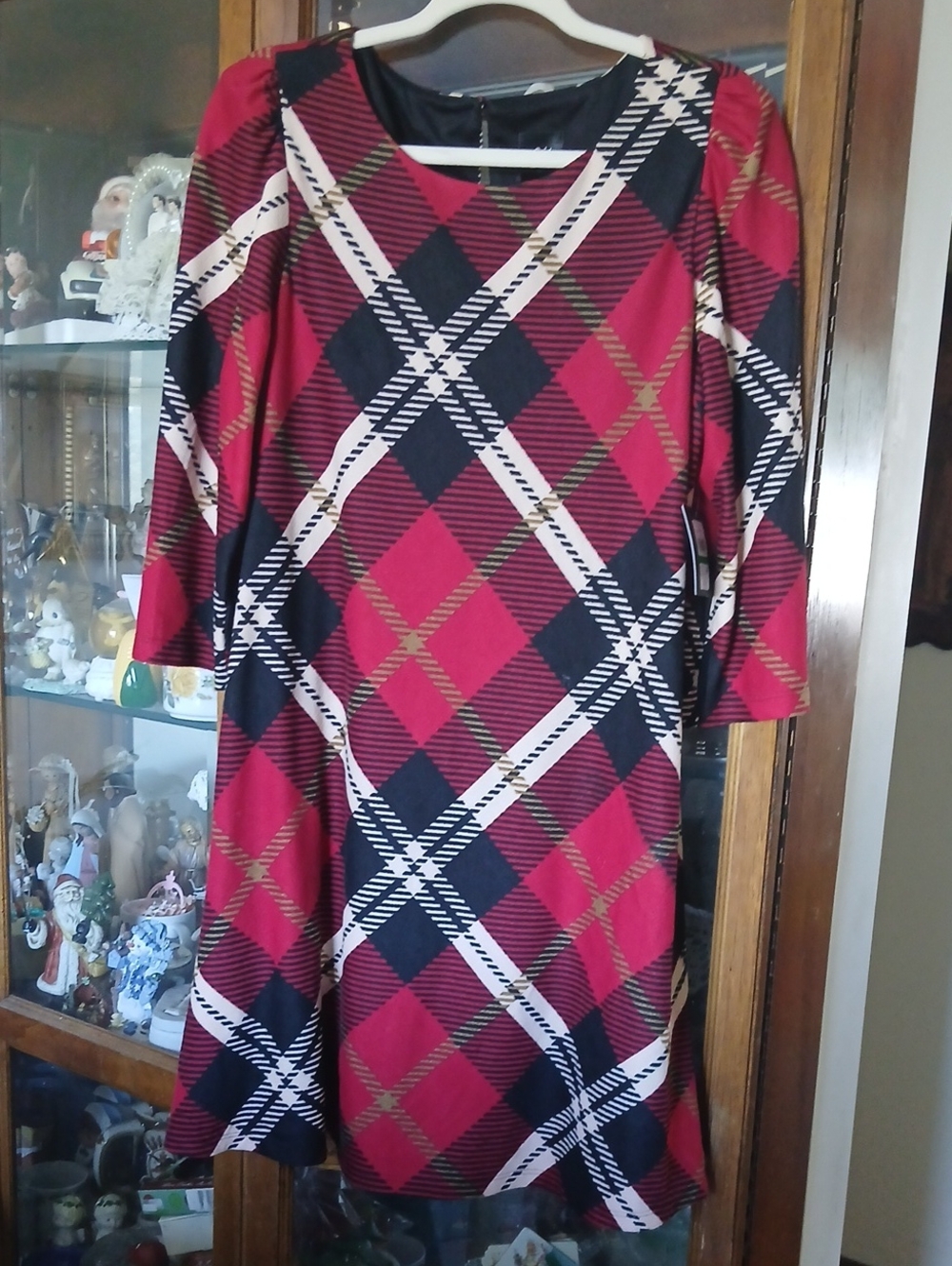 NWT JH Plaid Red Black Cream Long Sleeve Fit & Flare Dress